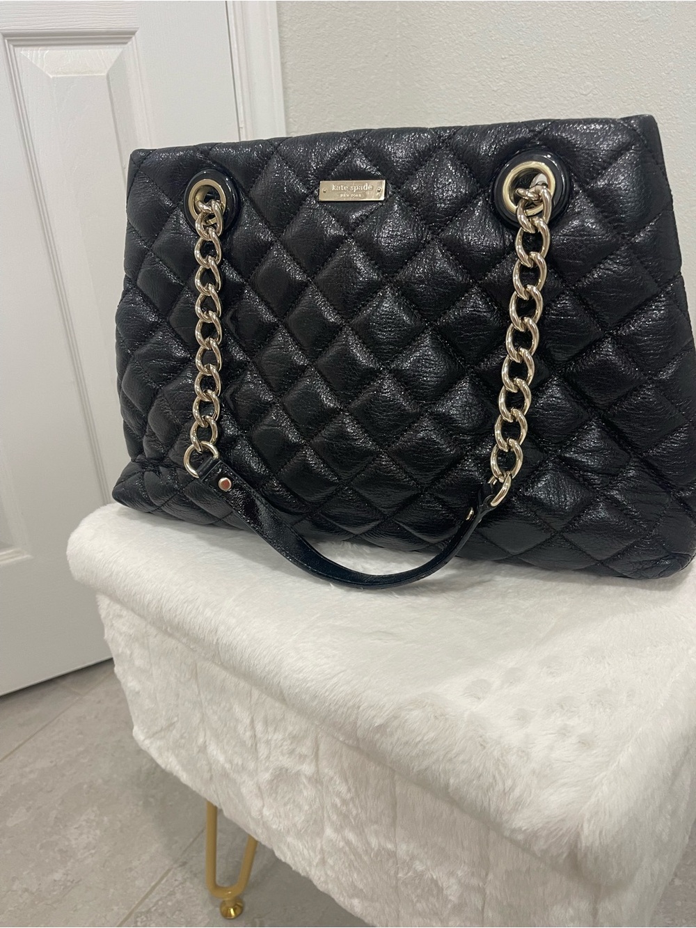 Kate Spade Black Quilted Chain-Handle Shoulder Bag Large size